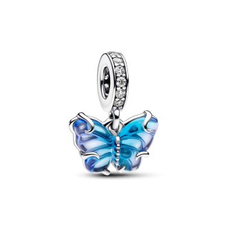 Charm Pendant Papillon en Verre de Murano Bleu