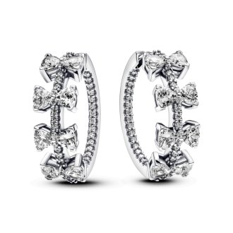 Bow sterling silver hoop earrings with clear cubic zirconia