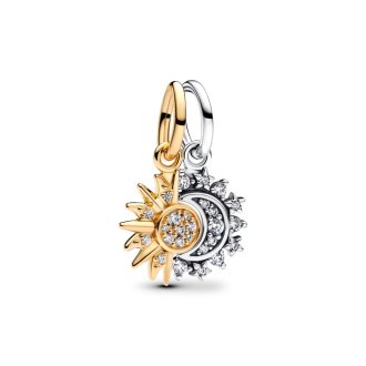 Sun and moon sterling silver and 14k gold-plated splittable dangle with clear cubic zirconia