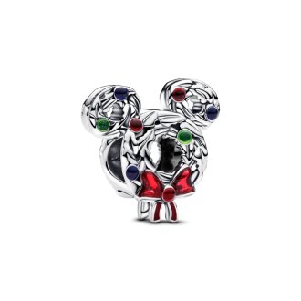 Disney Mickey Mouse wreath sterling silver charm with transparent blue, red and green enamel