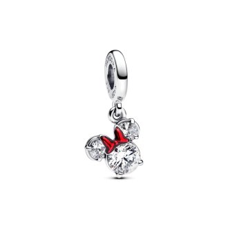 Disney Minnie Mouse sterling silver dangle with clear cubic zirconia and holo glittery red enamel