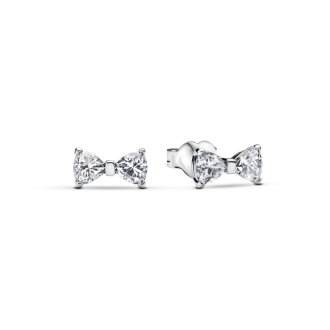 Bow sterling silver stud earrings with clear cubic zirconia