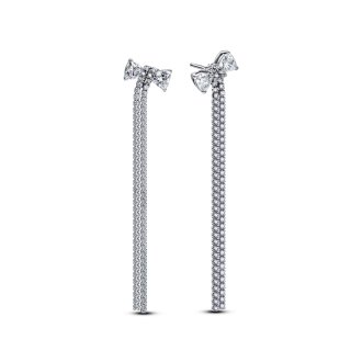 Bow sterling silver drop earrings with clear cubic zirconia