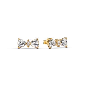 Bow 14k gold-plated stud earrings with clear cubic zirconia