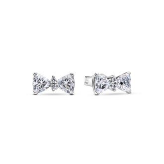 Bow sterling silver stud earrings with clear cubic zirconia