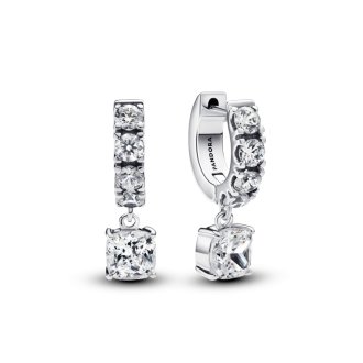 Sterling silver hoop earrings with clear cubic zirconia