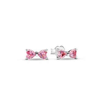 Bow sterling silver stud earrings with fancy pink cubic zirconia