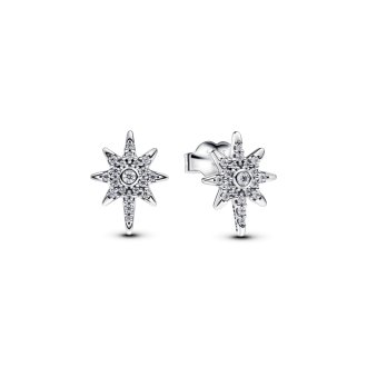 North star sterling silver stud earrings with clear cubic zirconia