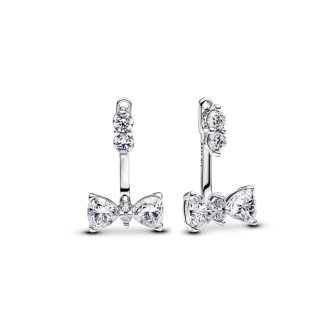 Sterling silver stud earrings with clear cubic zirconia and detachable earring jackets