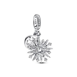 Firework sterling silver double dangle with clear cubic zirconia